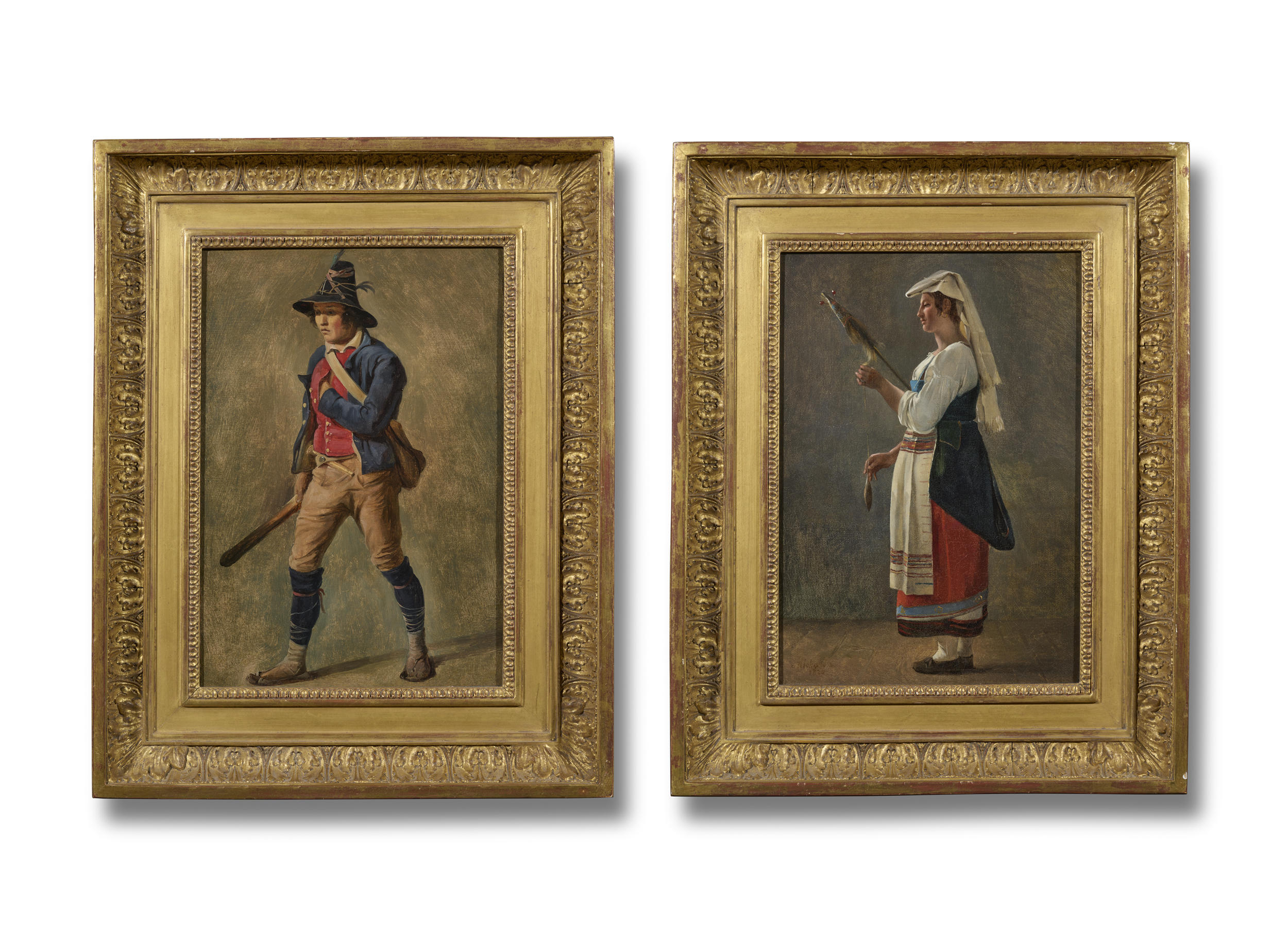 A Pair of Studies of a Peasant Girl and an Italian Man